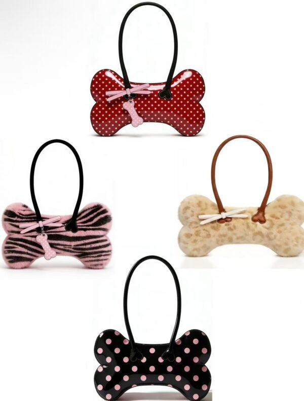 Y2K Bone Shaped Shoulder Bag - Cute Polka Dot & Furry Handbag